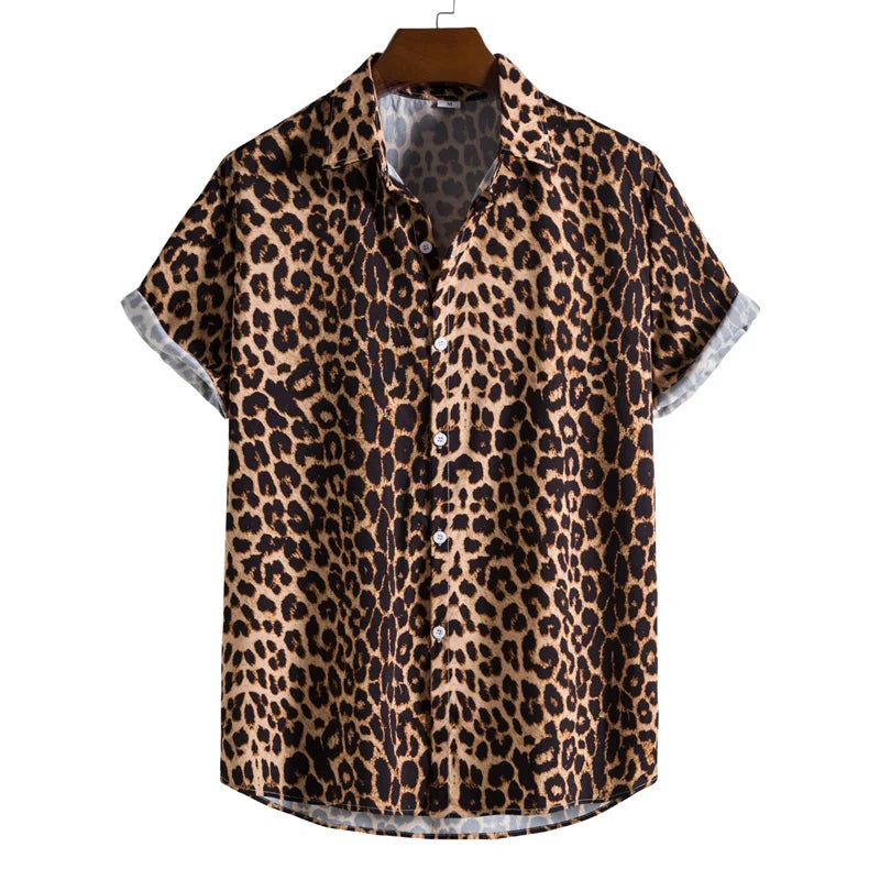 3D Printed Leopard Shirt For Men Casual Fashion Summer Short Sleeves