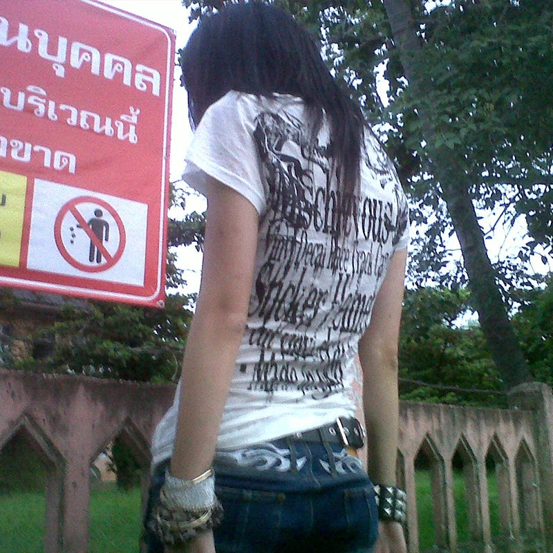 Karrram Trashy Y2k Letter Print T-shirt Grunge Aesthetics Short Sleeve