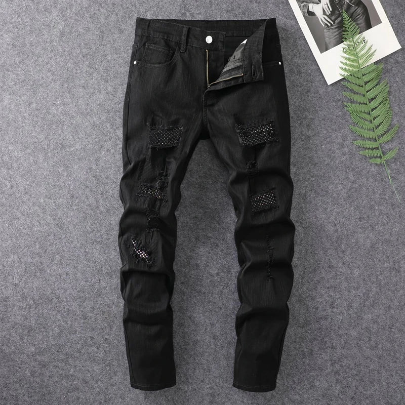 2024 spring and summer hot selling men's white distressed hot drilling