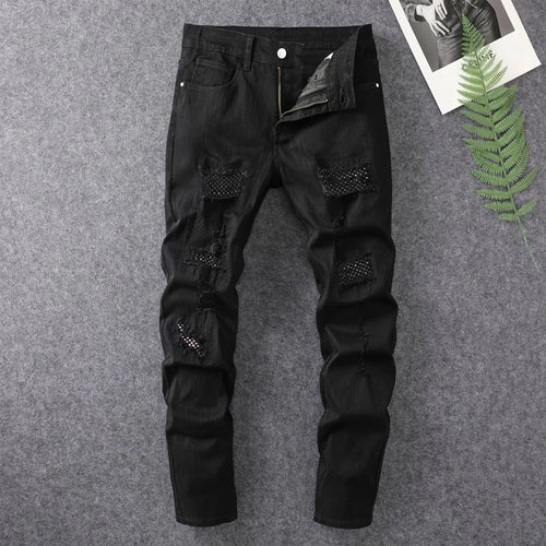 2024 spring and summer hot selling men's white distressed hot drilling