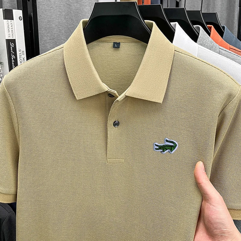 100% Cotton High-End Men New Short-Sleeved Polo Shirt Lapel Button