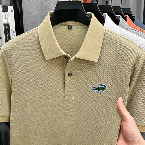 100% Cotton High-End Men New Short-Sleeved Polo Shirt Lapel Button
