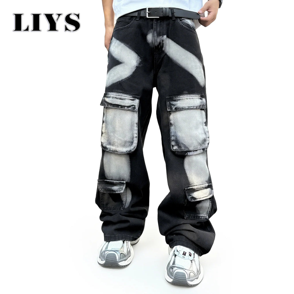 2026 Spring Summer Men's Black Straight Leg Workwear Jeans With