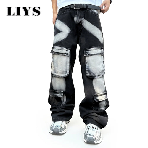 2026 Spring Summer Men's Black Straight Leg Workwear Jeans With