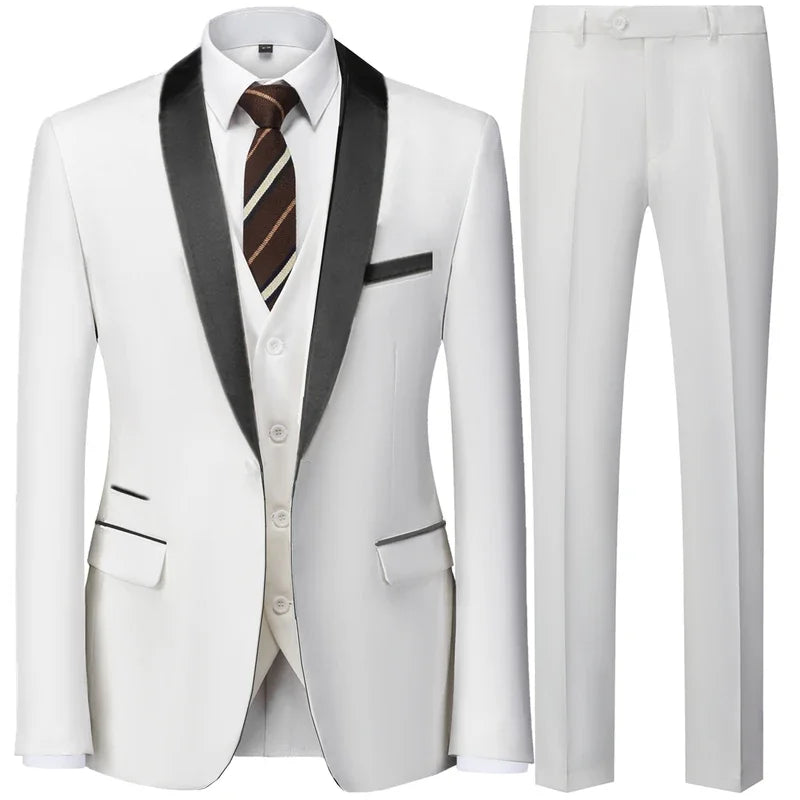 Black Men Autumn Wedding Party Three Pieces Set Large Size Male Blazer