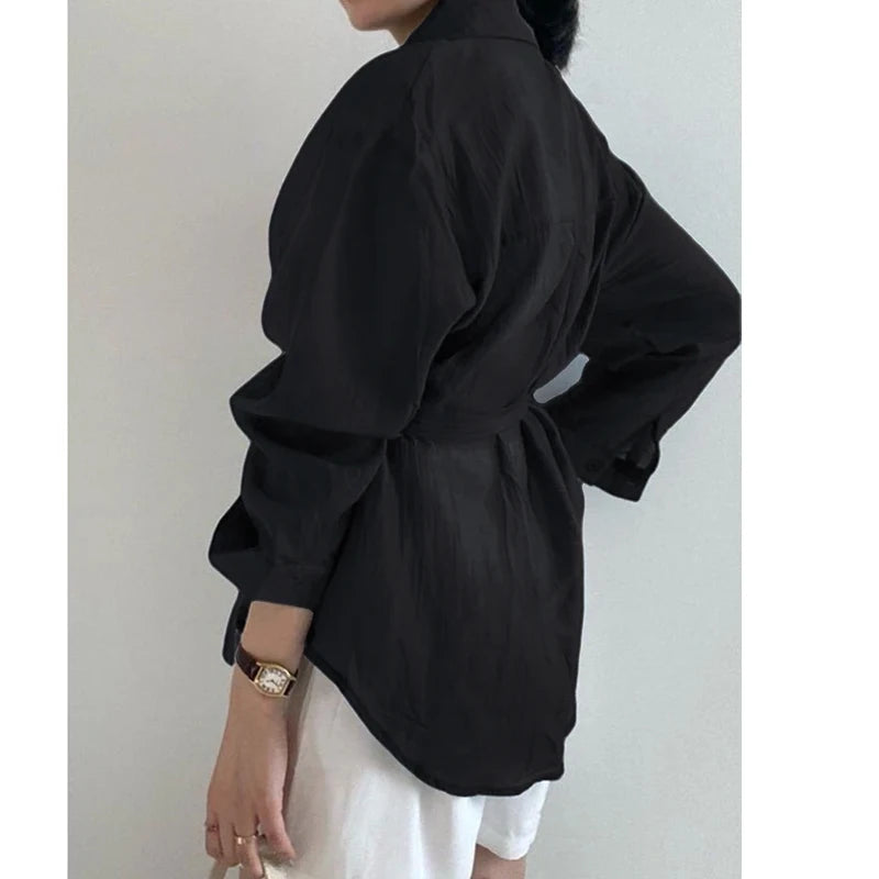 Fashion Long Sleeve Irregular Women Shirt Loose Casual Sunscreen