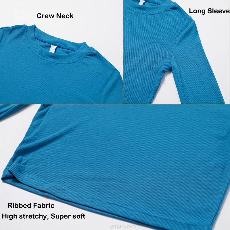 VITALINOVO Ribbed Crew Neck Cropprd Gym Yoga Tee Shirt Lightweight
