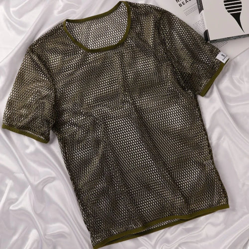 Men's Hollow Out Mesh T-Shirt, Breathable, Sport, See Through,