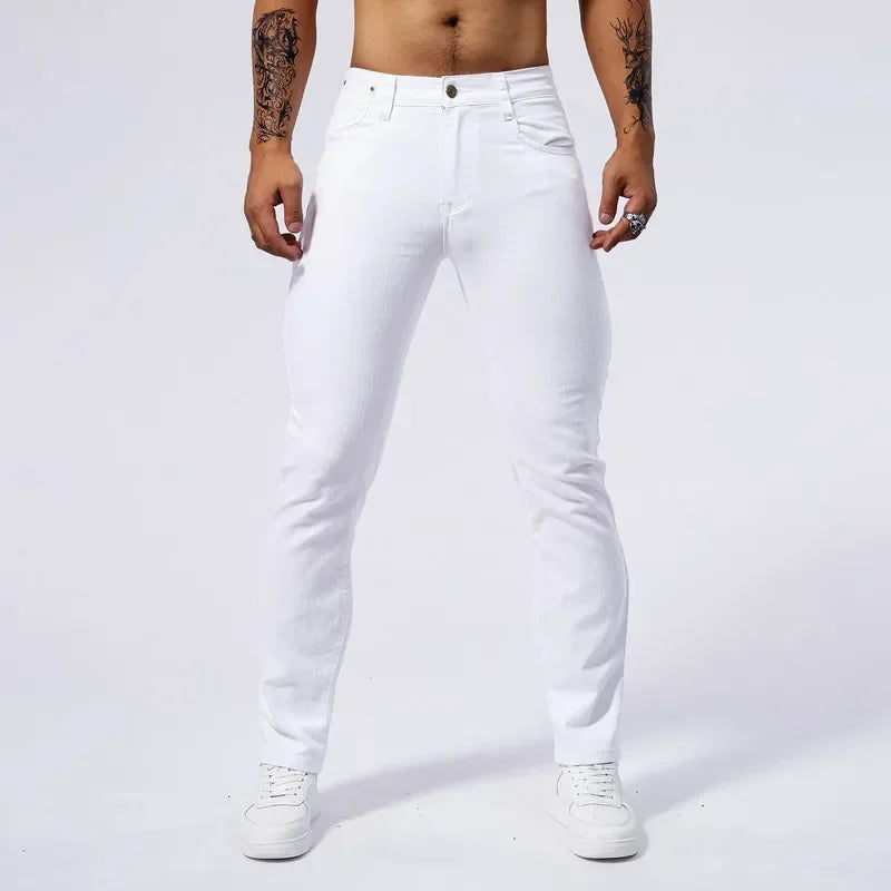 Men's White Casual Jeans New Denim Pants Comfortable Fashion Stretch