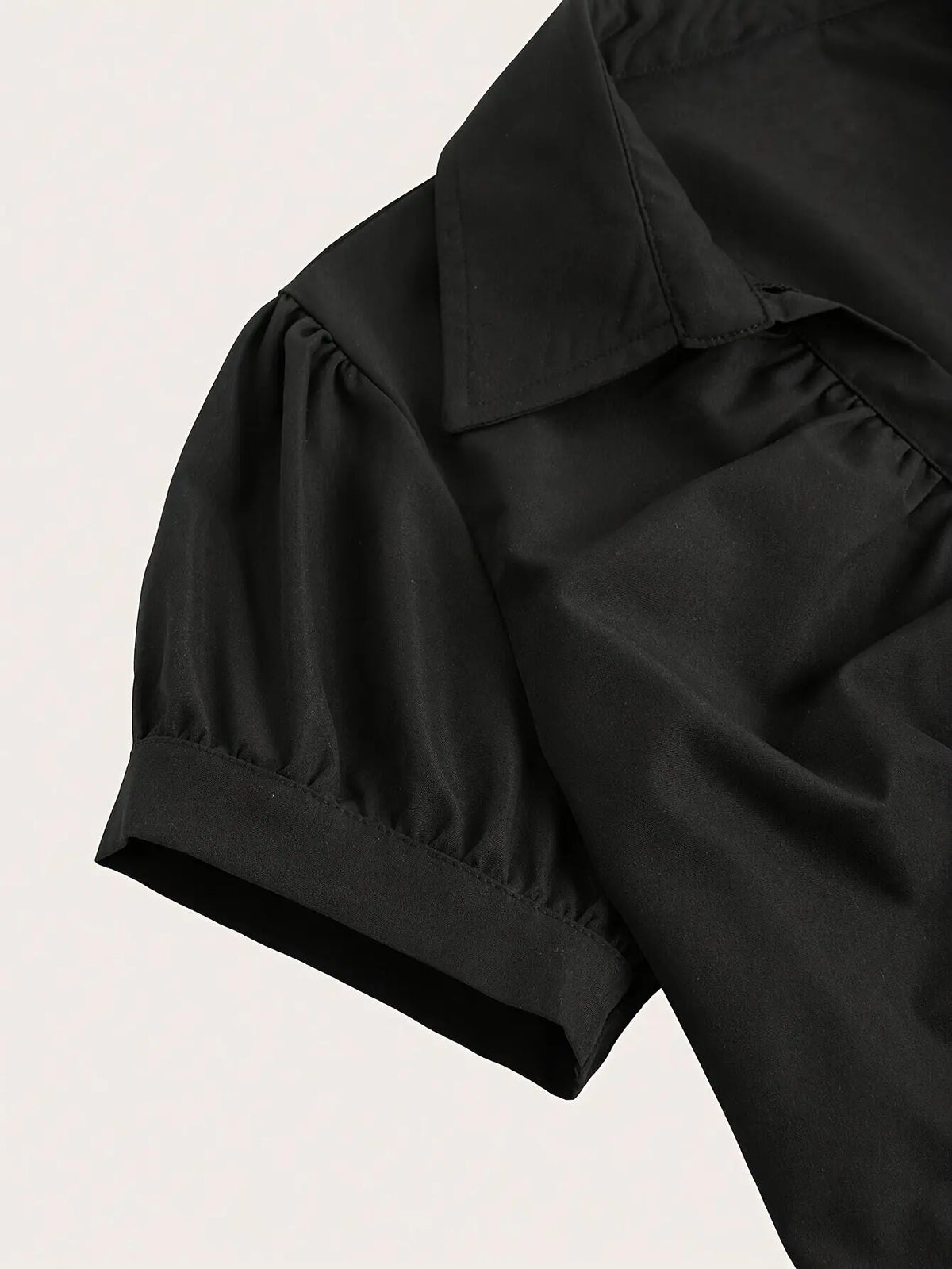 Women Shirts Black Short Sleeve Collared Button Down Blouse Tops