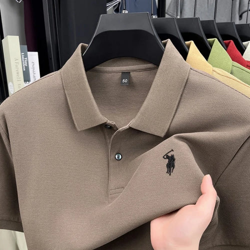 100% pure cotton high-end brand men's short sleeve polo shirt 2026