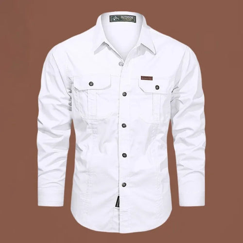 2024 Fashion Cotton Military Shirt Long Sleeve Multi-pocket Casual