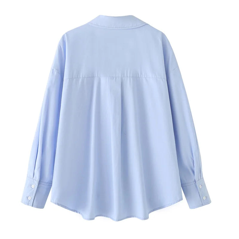 HXAO 2025 Women's Shirt Long Blue Shirt Women Spring Long Sleeve