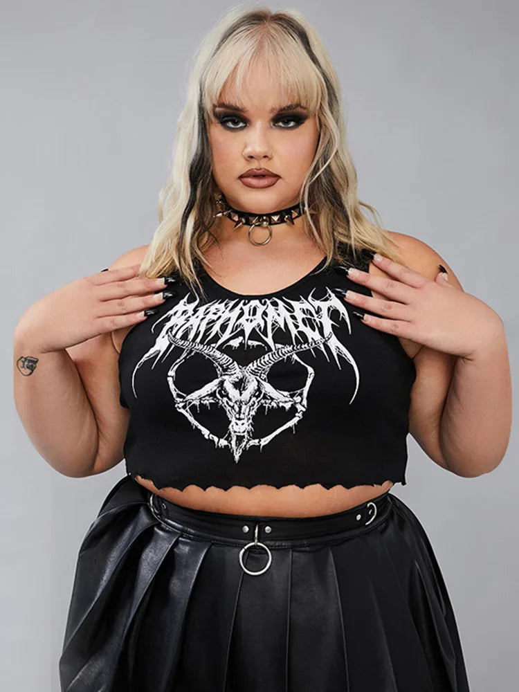 Gothic Knitted Punk Black Tank Tops Mall Goth Grunge Goat Print