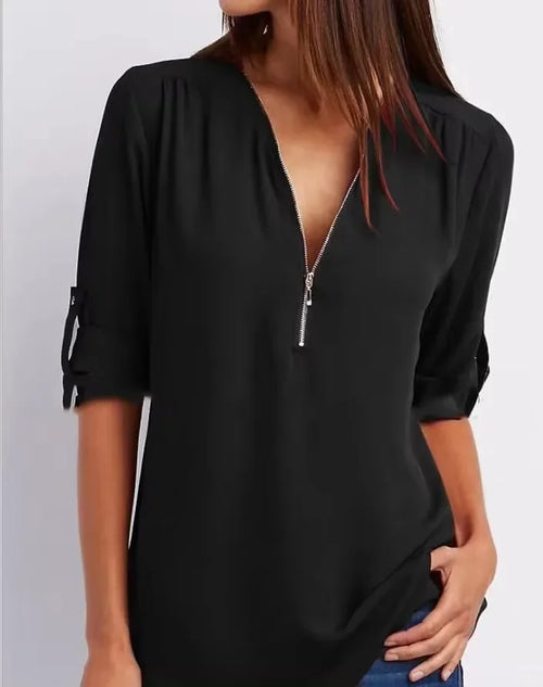 2024 Hot Sale Women Cool Loose Shirt Deep V Neck Chiffon Fashion