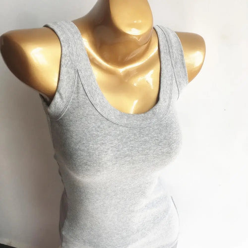 Summer Wide Shoulder Straps Slim Fit White Tank Top Sexy Low Cut