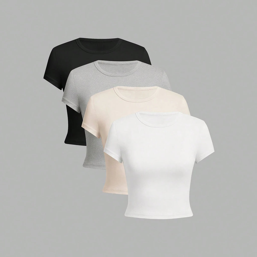 4 Pieces Solid Color Basic Short-Sleeved Tight-Fitting T-Shirt for