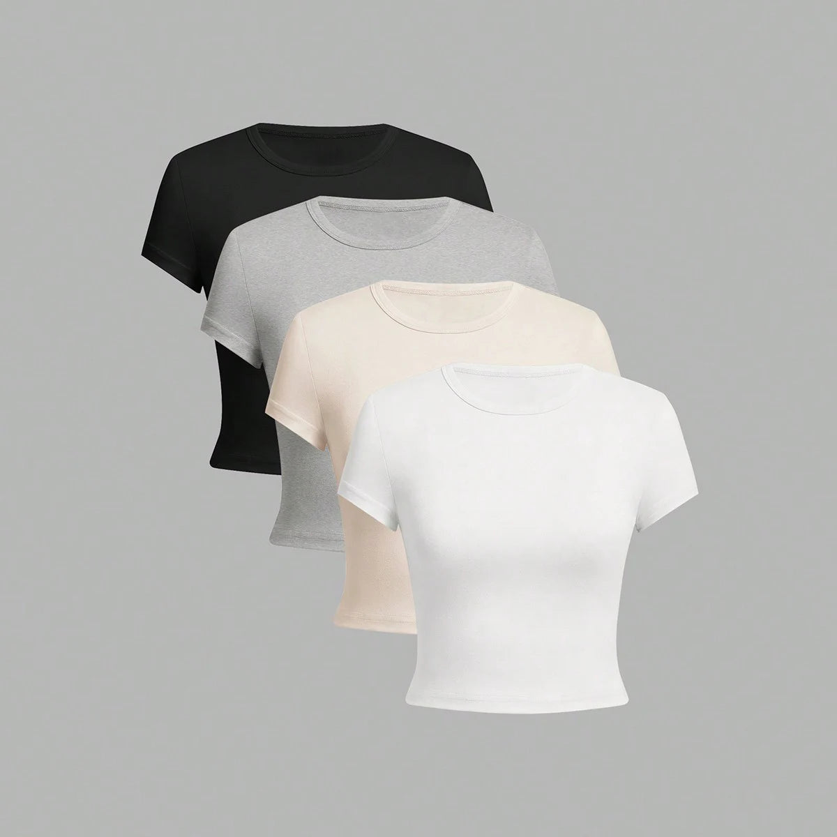 4 Pieces Solid Color Basic Short-Sleeved Tight-Fitting T-Shirt for
