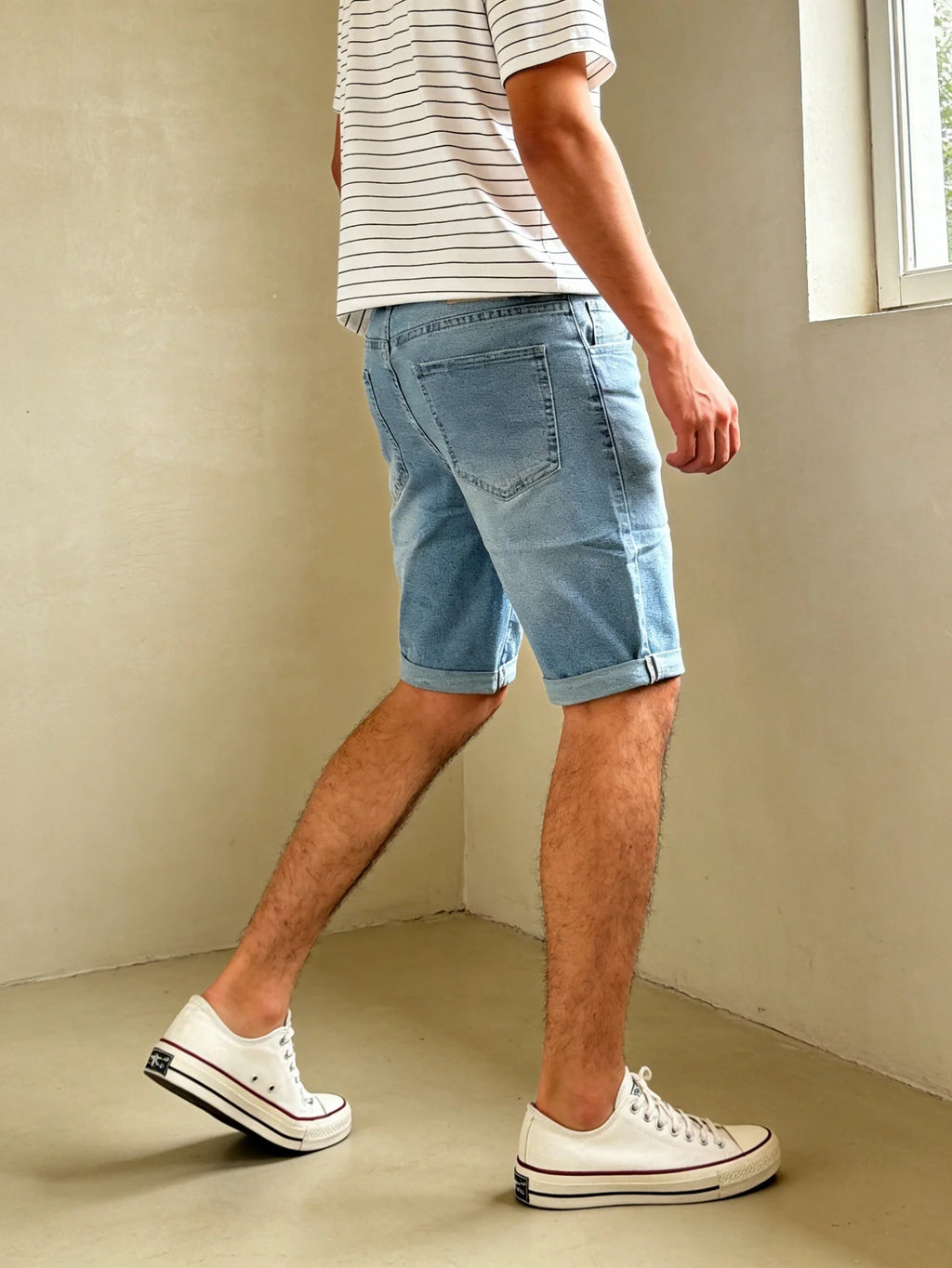 Men Slim Fit Elastic Blue Denim Jorts Casual Street Style Drip Design