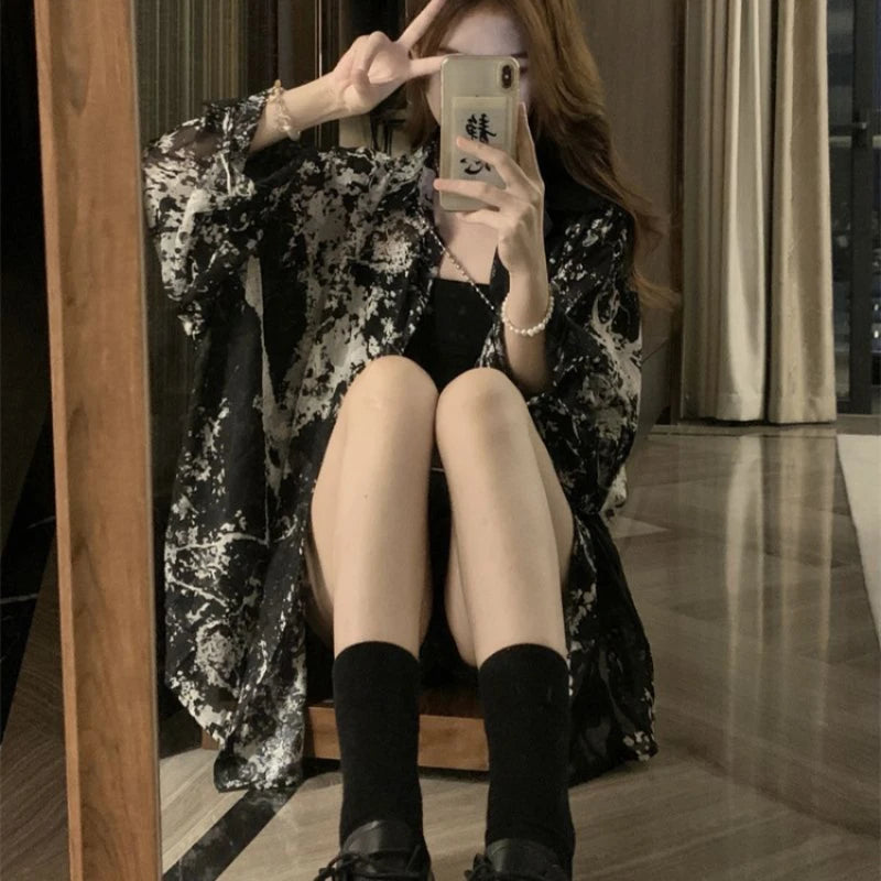 Long Sleeve Shirts Women Loose Tie Dye Gothic Streetwear All-match