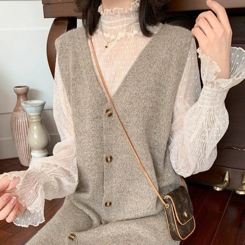 Bella Philosophy Women High Collar Mesh Perspective Blouse Summer Thin