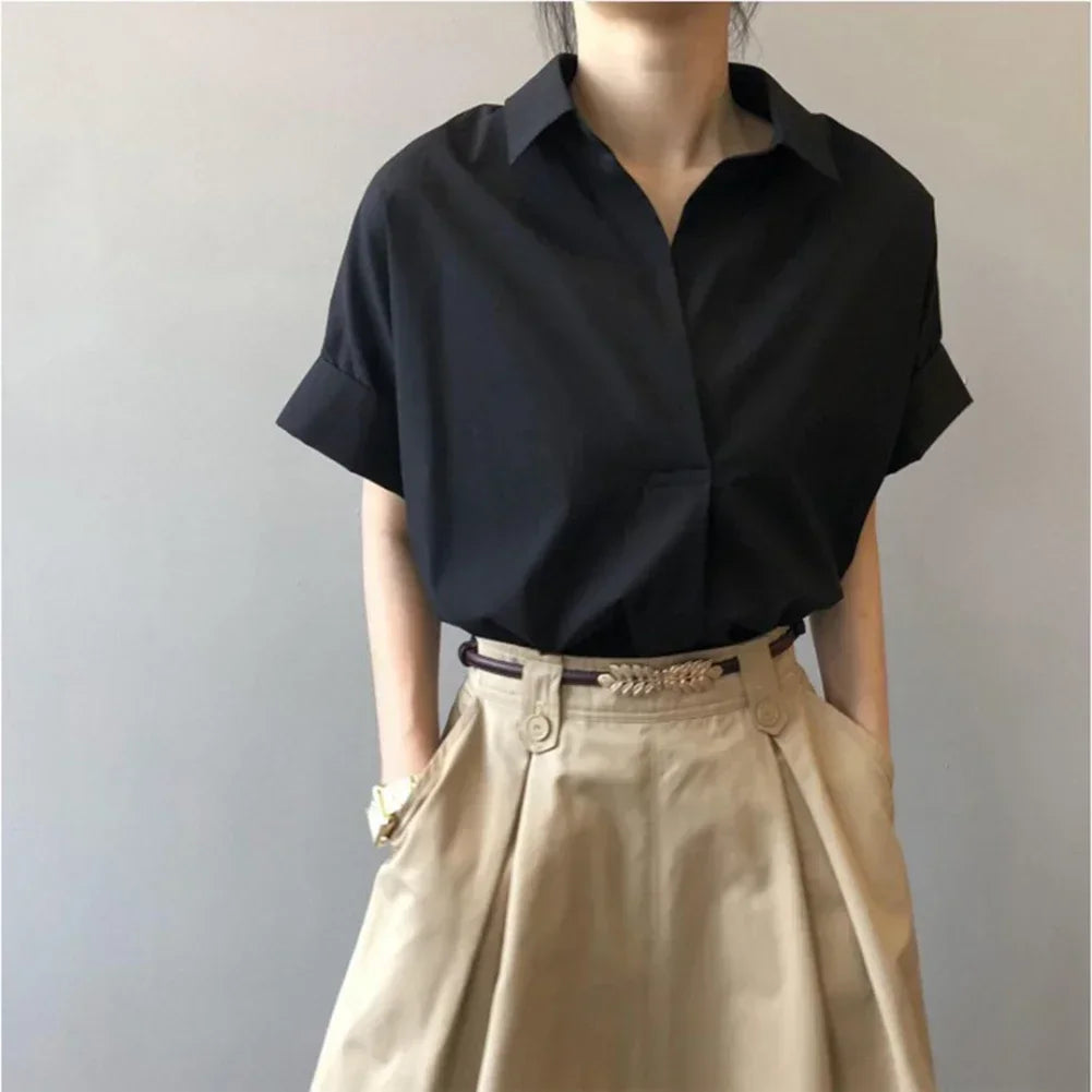 Women Blouses Spring Summer Breathable Simple Short Batwing Sleeve