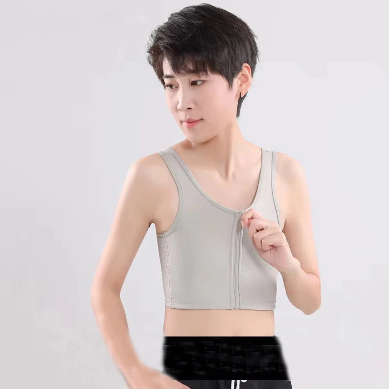 Chest Breast Binder Trans Crop Top Bandage Front Zipper Flat Breast