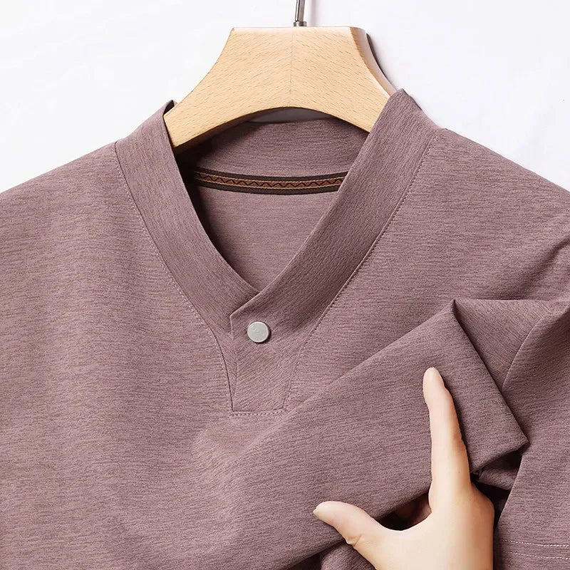 2026 Korean Style Men's Casual and Fashionable One Button V-neck Solid