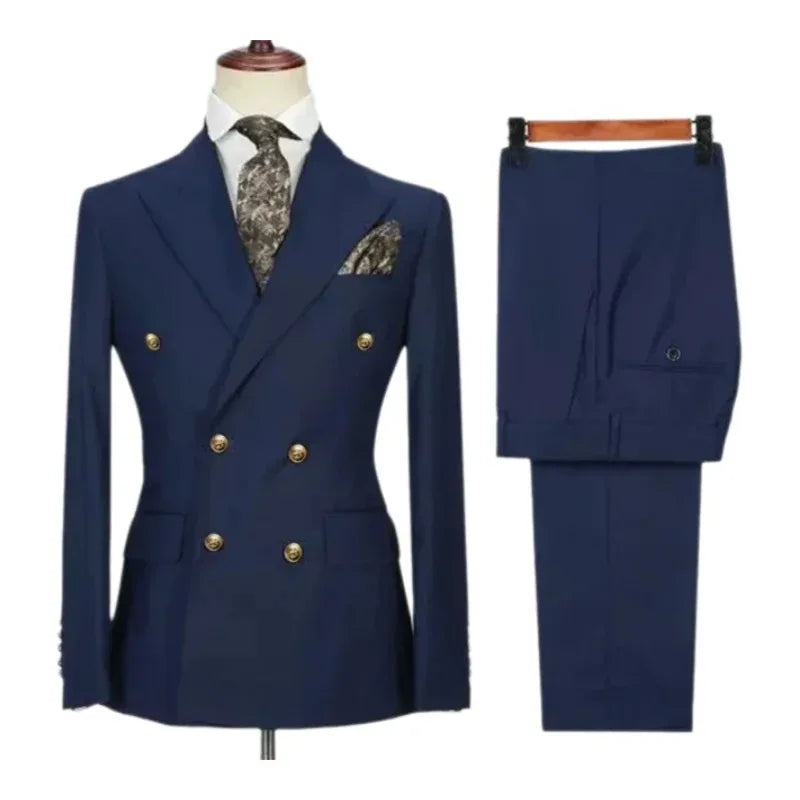 Double-breasted suit for formal occasions, gold buttons, men's outfit