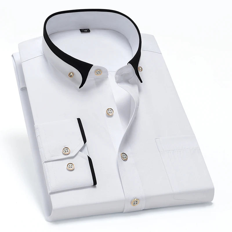 New Men's Business Shirt Long Sleeve Spring Autumn Contrast Collar