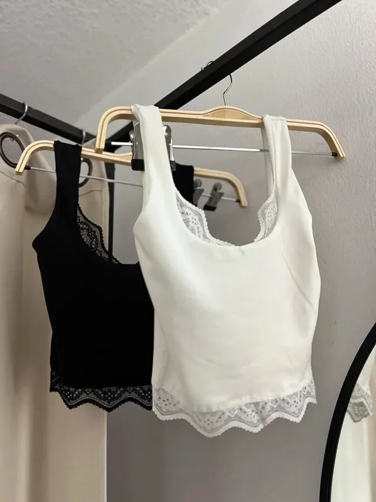 Tossy Black Lace Tank Top For Women V-Neck Backless Streetwear