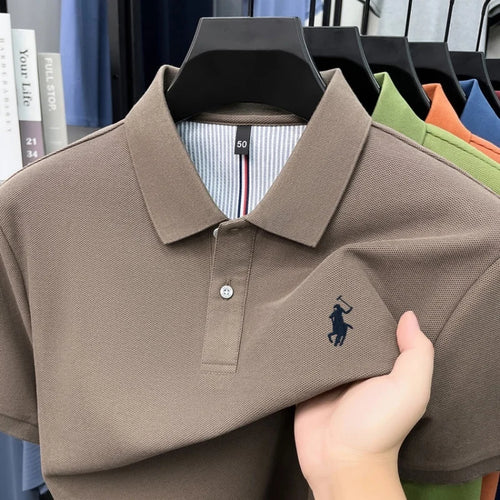 100% pure cotton 2026high-end brand men's short sleeve polo shirt