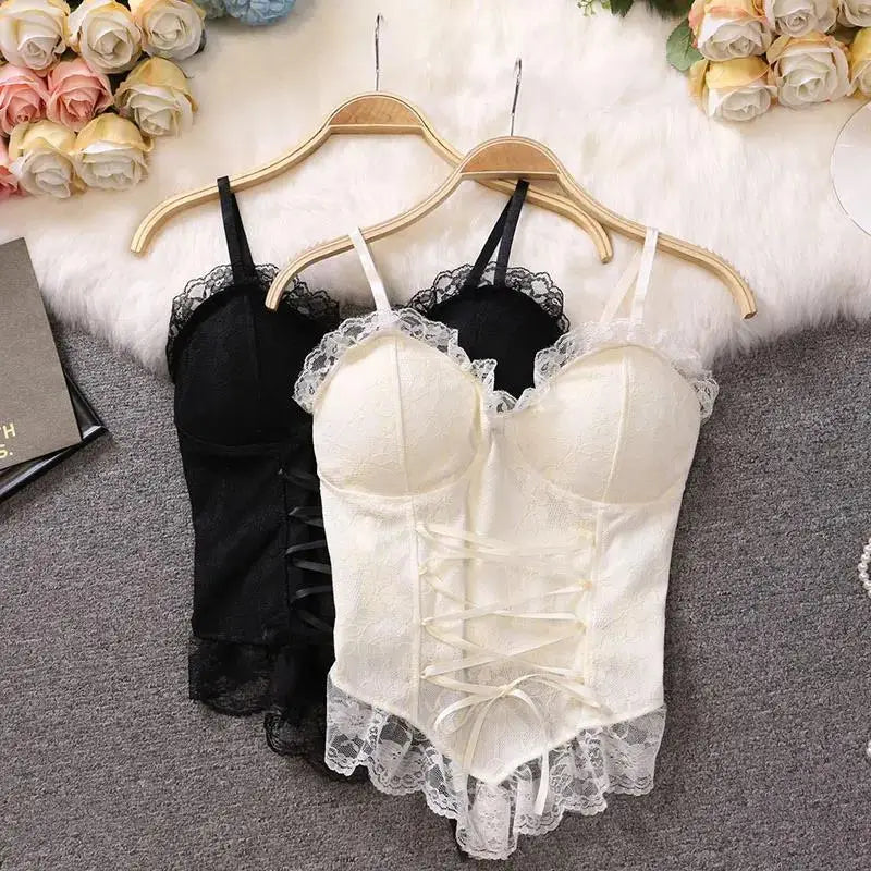 Short Fishbone Top Sexy Slim Fit Suspender Top Winter Lace Bottoming