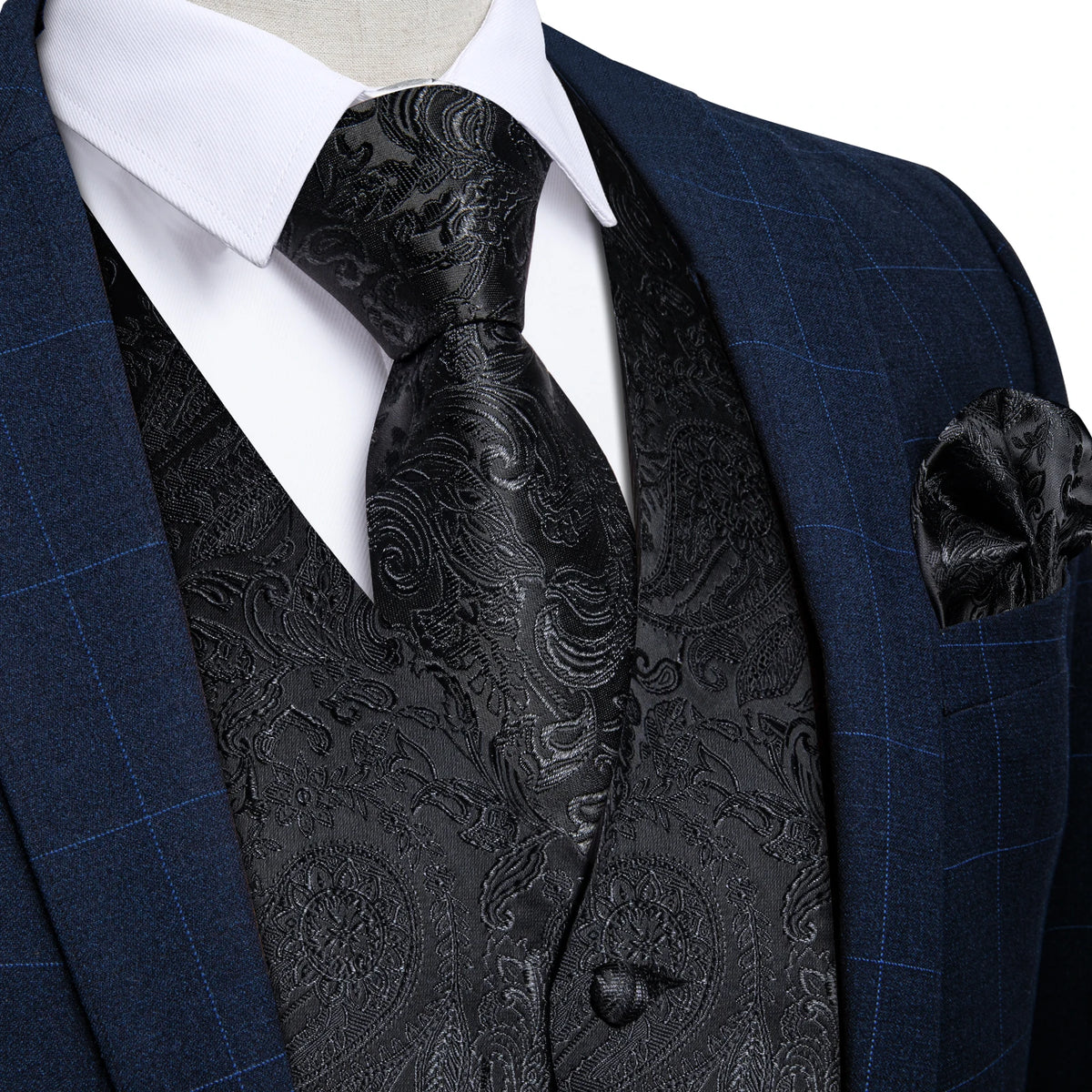 Suit Vest for Men Black Solid Paisley Wedding Prom Groom Jacquard