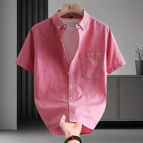100% Cotton Men's Oxford Shirts Short Sleeve Solid Color Turn Down