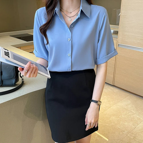 Summer Short Sleeve V-Neck Chiffon Shirt Women's Clothing 2024 Spring