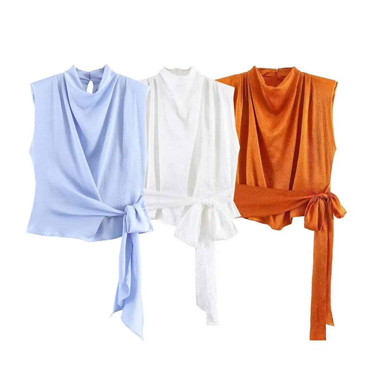 KONDALA Orange Short Lace-up Bow Woman Vest Asymmetric Tank Night