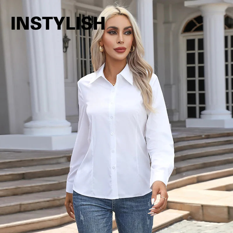 Women Elegant Solid Button Shirt Chiffon Blouse Spring Summer Casual
