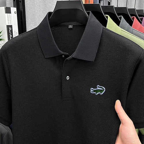 100% Cotton High-End Men New Short-Sleeved Polo Shirt Lapel Button