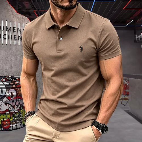 100% pure cotton high-end brand men's short sleeve polo shirt 2026