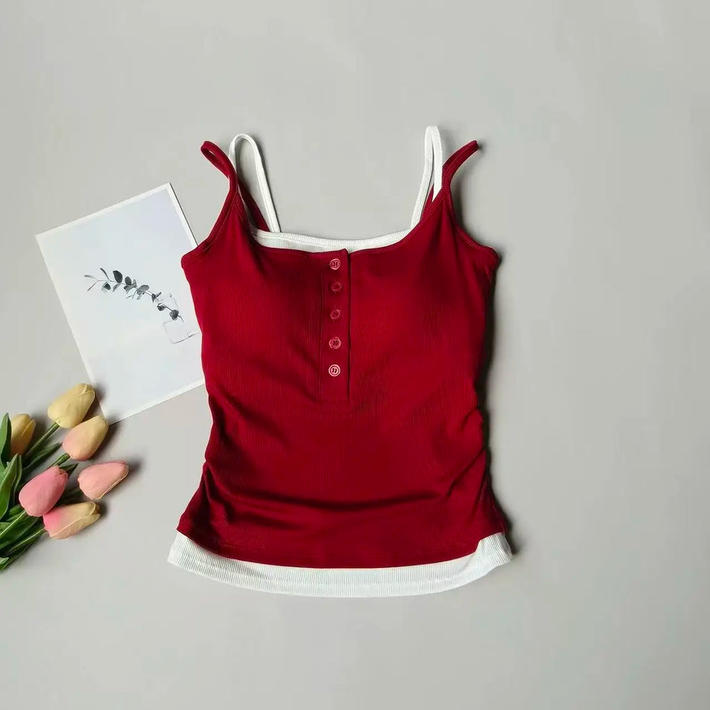 Yoga Tank Top, One-piece Mock Two-piece Sports Tank Top With Push-up