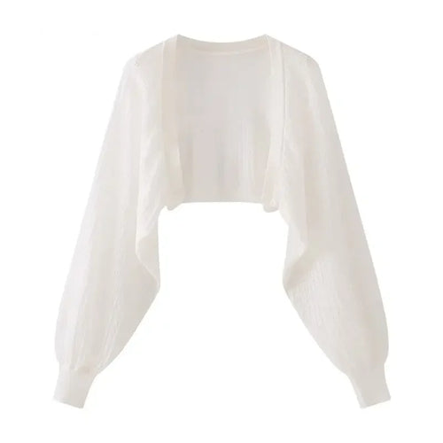 Open Front Pointelle Knitted Cardigan Women Bolero Crop Top Spring