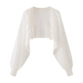 Open Front Pointelle Knitted Cardigan Women Bolero Crop Top Spring