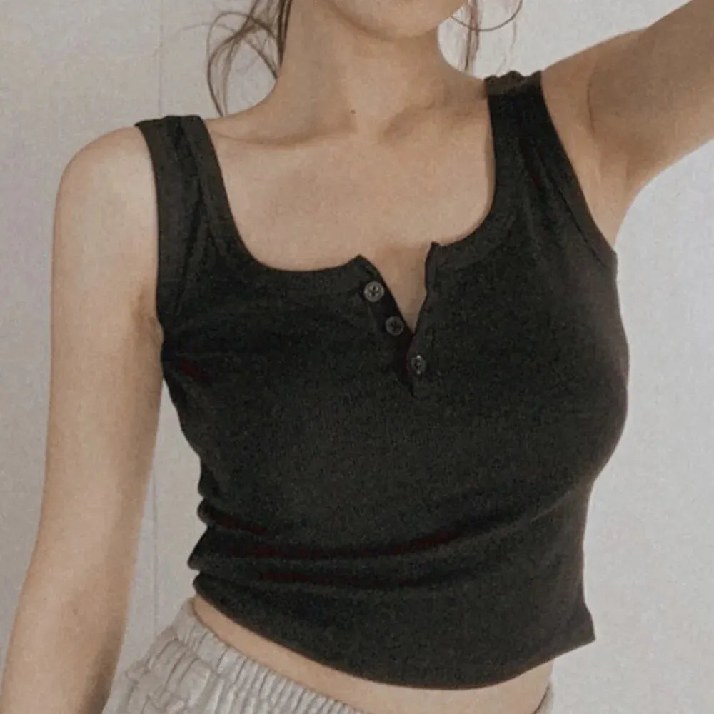 Tank Top for Women Ribbed Button Down Sleeveless Blouse Solid Color