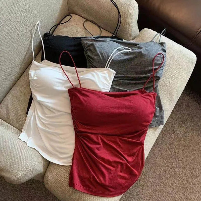 Summer Camisoles Tank Tops Women With Built In Bra  Strap Tanks Vest