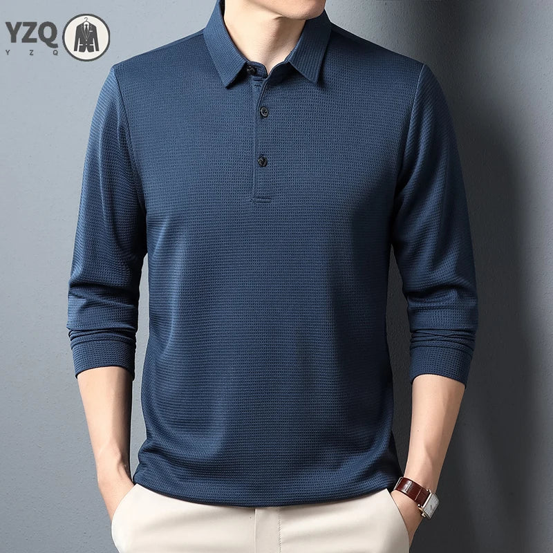 Men's Business Casual Polo Long Sleeve T-shirt Summer Comfortable