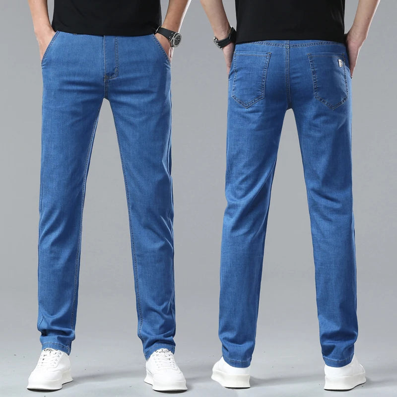 Men's Ice Silk Denim Pants Summer New Lyocell Thin Business Casual