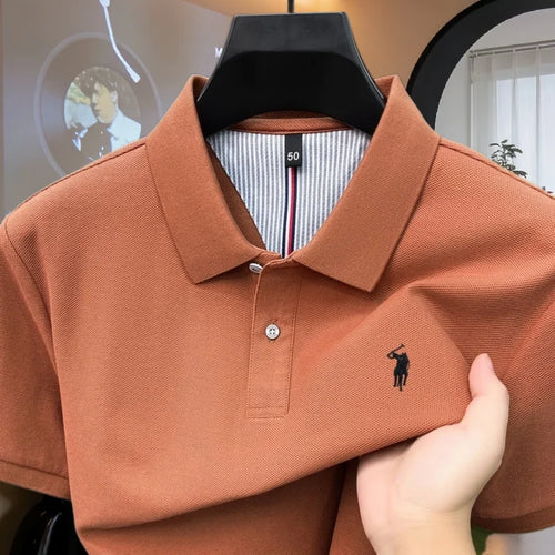 100% pure cotton high-end brand men's short sleeve polo shirt 2026