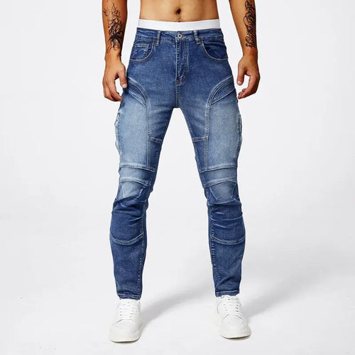 Two tone distressed patchwork jeans for men trendy jeans for summer