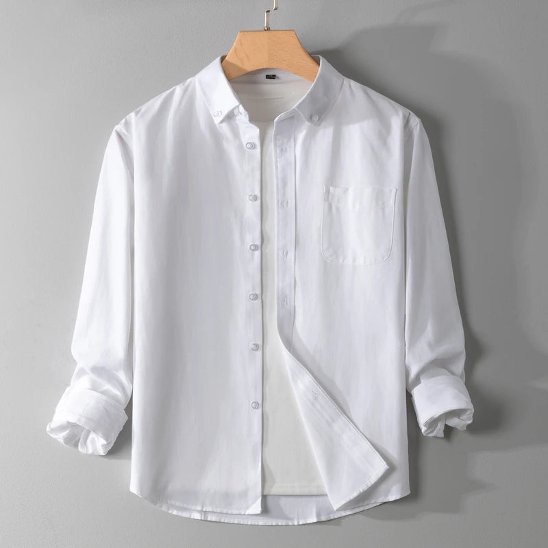 Autumn Oxford Long Sleeve Shirt Men's Simple Slim Breathable Classic